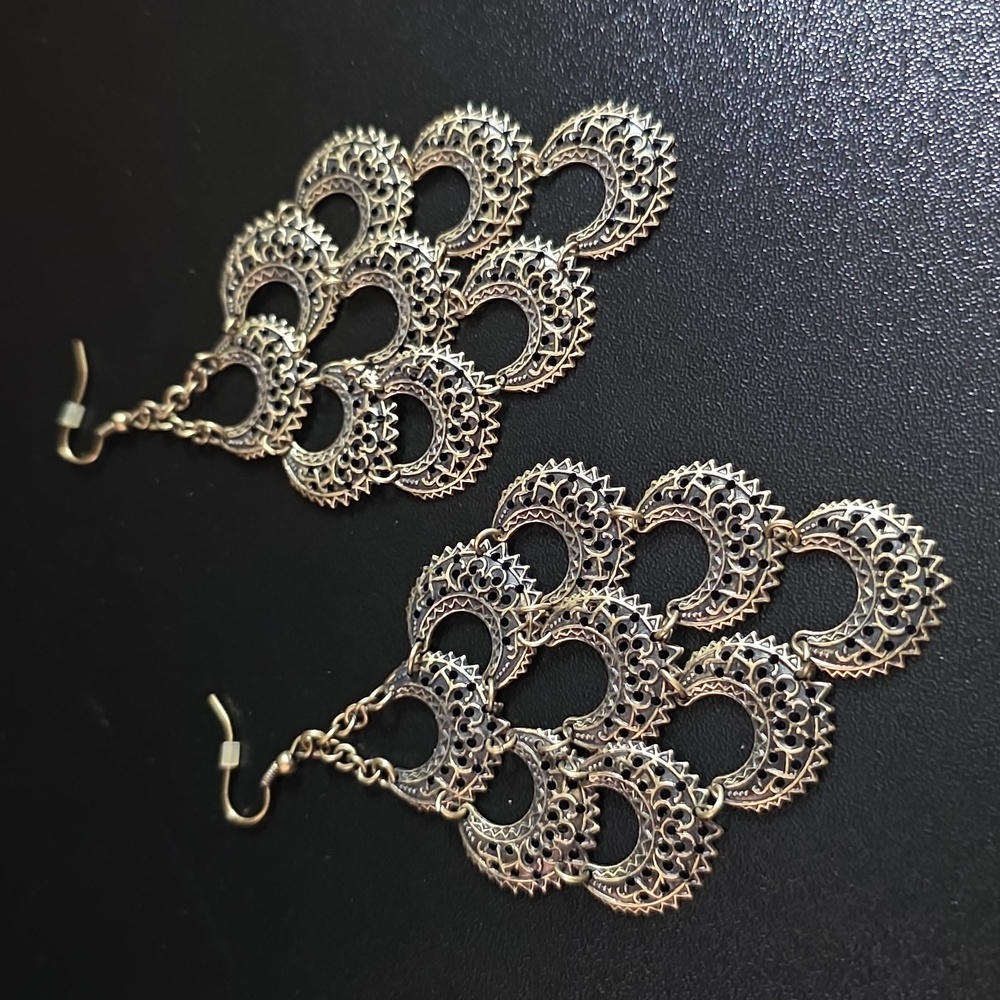 Oversized Antique Gold Tone Chandelier Earrings